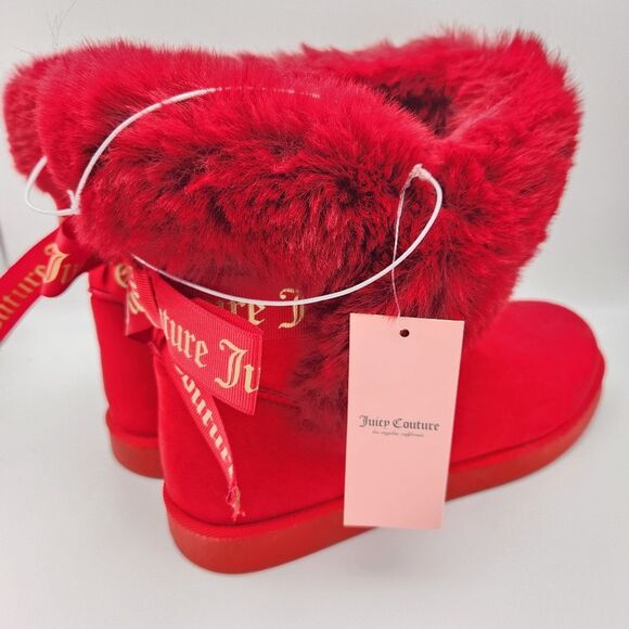 Juicy Couture King Cozy Cold Weather Boots Red Pull On Faux Suede Fur 8 NWT - Picture 2 of 10